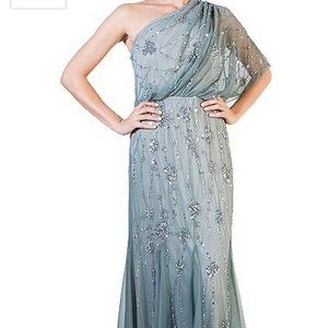Adrianna Pappell Slate One Shoulder Beaded Dress